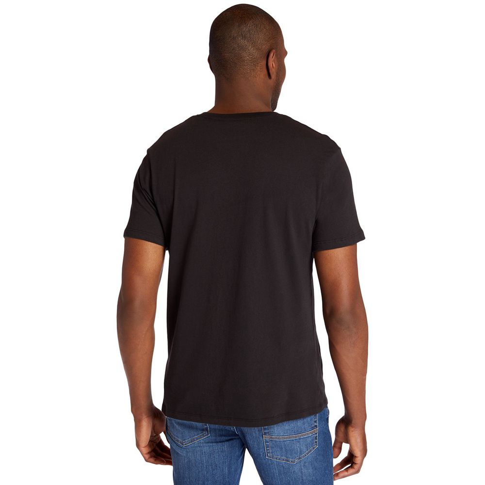 Timberland Mens T-Shirts Embroidered Logo - Black - India AD1094762